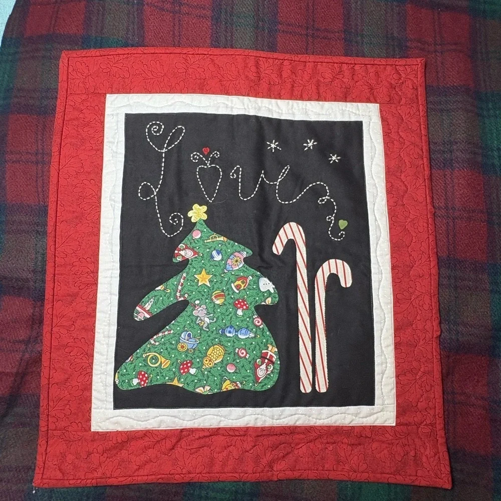 Festive Christmas Quilt with Tree and Candy Cane Design